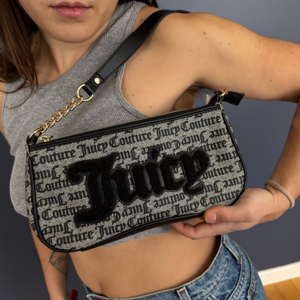 Y2K Juicy Couture Mini Shoulder Bag Logo Jacquard Heart Charm